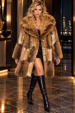 EC Boughton Vintage Muskrat Fur Coat Red Fox Collar Women XS